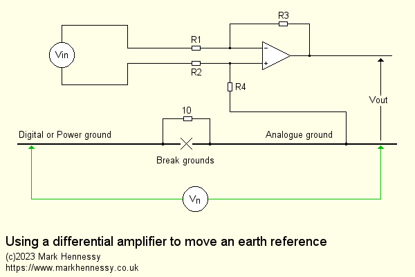 Using a differential amplifier to move an earth reference