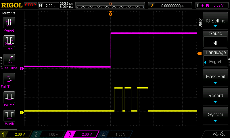 Pulses generated by the microcontroller at startup