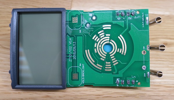 Aneng AN8002 - underneath the
      PCB, showing the mode switch
